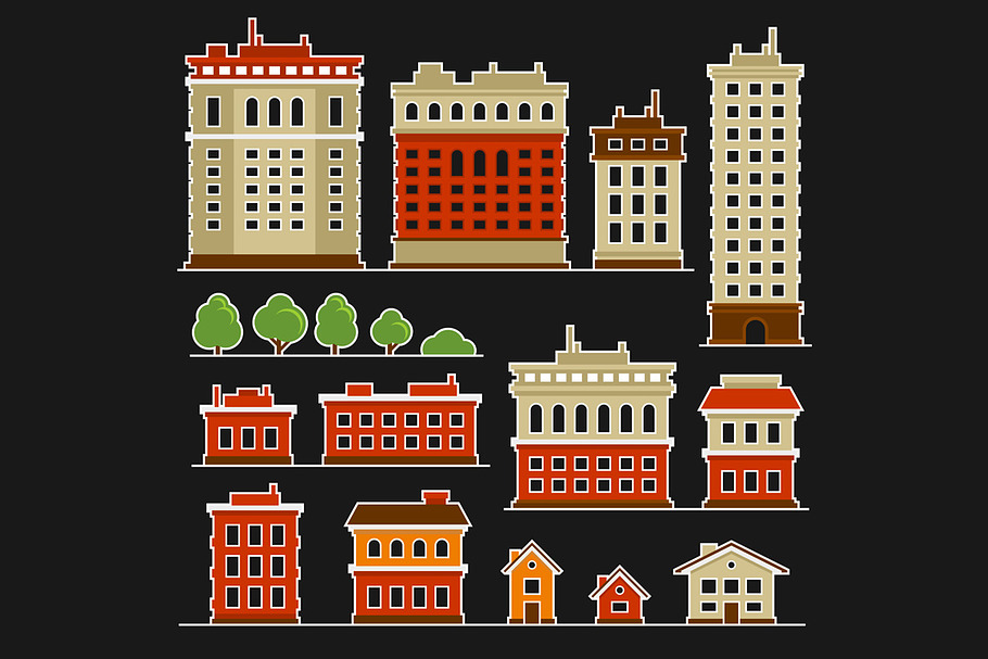 City Building Flat Style Icons Set in Objects - product preview 8