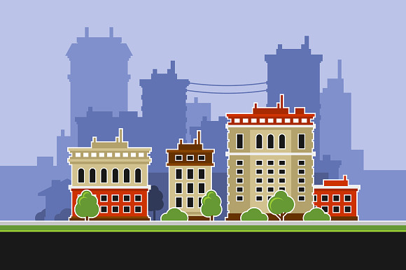 City Building Flat Style Icons Set in Objects - product preview 1