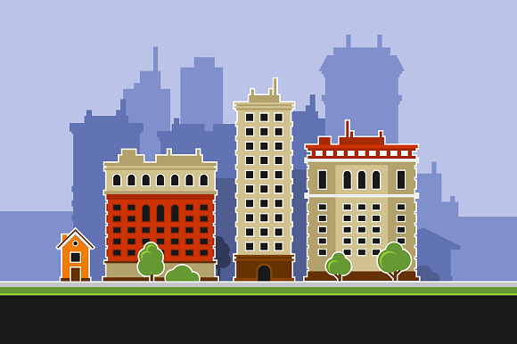 City Building Flat Style Icons Set in Objects - product preview 2