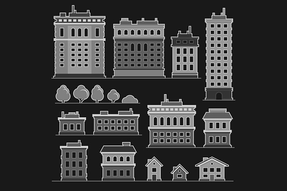 City Building Flat Style Icons Set in Objects - product preview 4