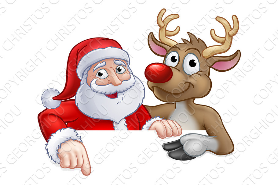 Santa and Reindeer Christmas Cartoon in Illustrations - product preview 8