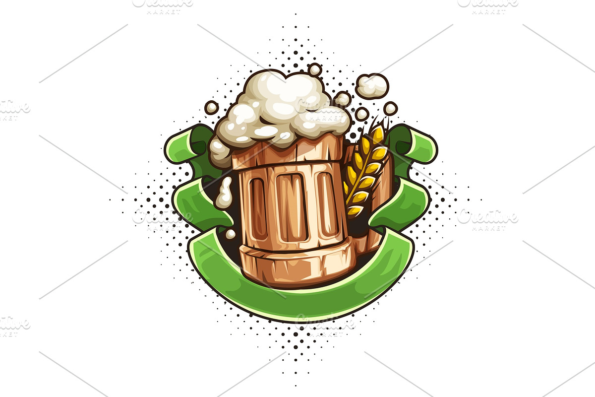 Wooden Beer mug with froth in Illustrations - product preview 8