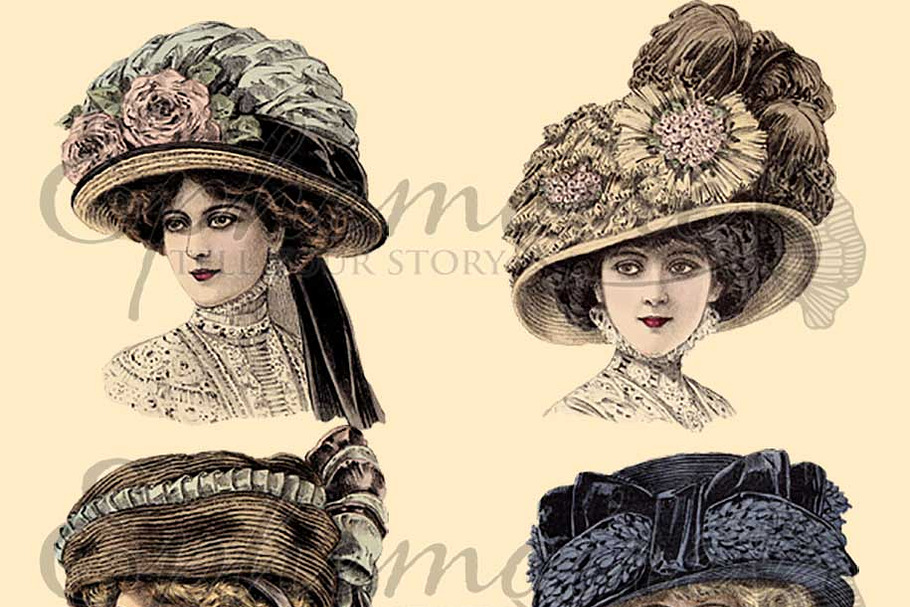 Vintage Millinery Clipart Image Set in Illustrations - product preview 8