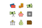 Finance flat line icons