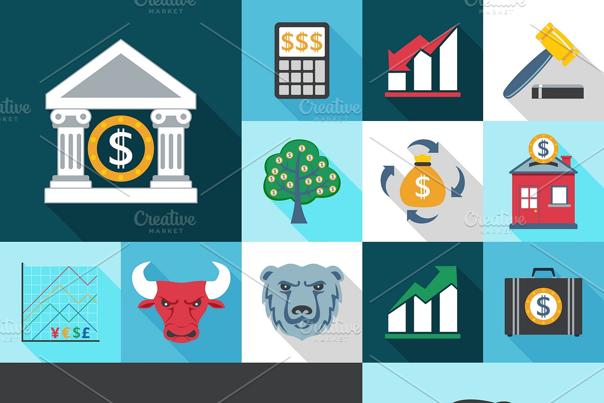Investment long shadows icon set in Icons - product preview 8
