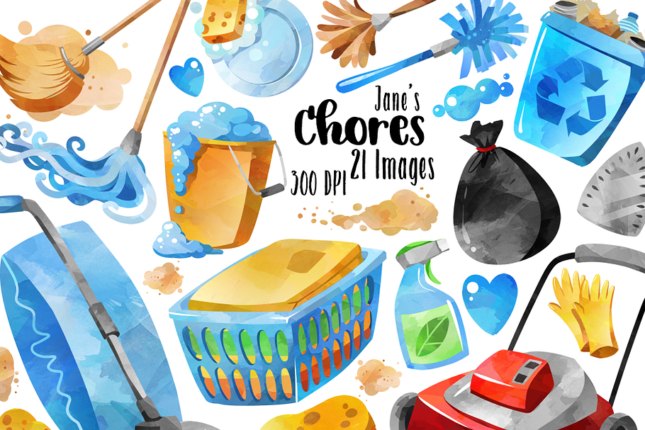 Watercolor Chores Clipart in Illustrations - product preview 8