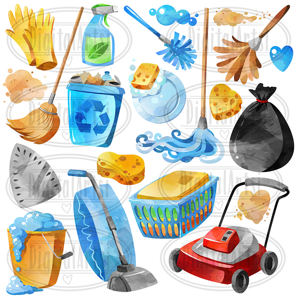 Watercolor Chores Clipart in Illustrations - product preview 1