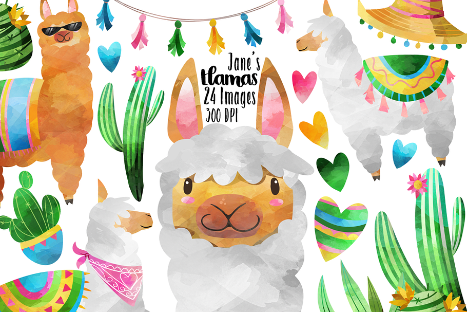 Watercolor Llama Clipart in Illustrations - product preview 8