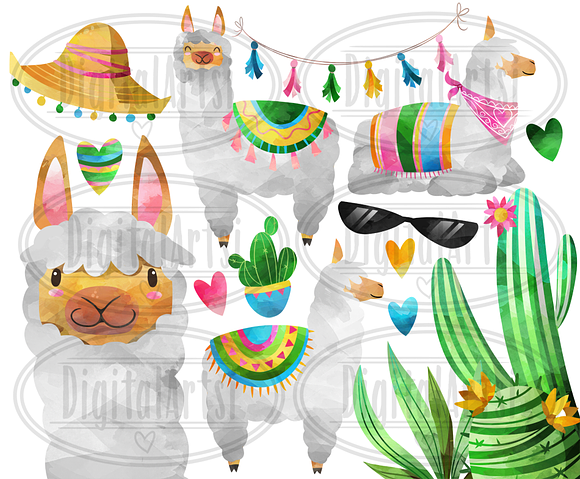 Watercolor Llama Clipart in Illustrations - product preview 1