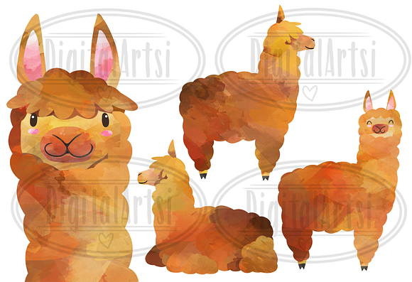 Watercolor Llama Clipart in Illustrations - product preview 2