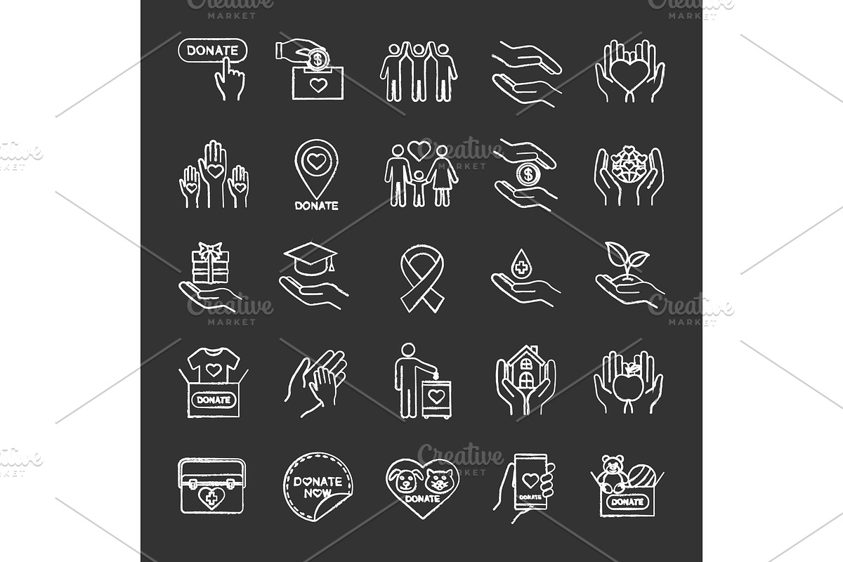 Charity chalk icons set in Icons - product preview 8