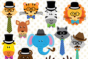 Wise Hipster Animals Clipart/Vector