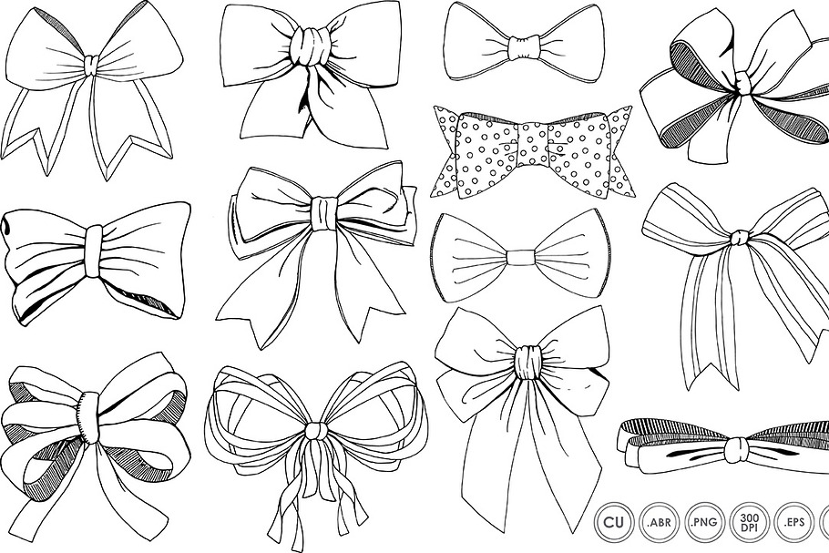 Bows & Ribbons Line Art + Silhouette in Illustrations - product preview 8