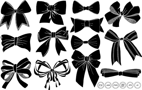 Bows & Ribbons Line Art + Silhouette in Illustrations - product preview 2