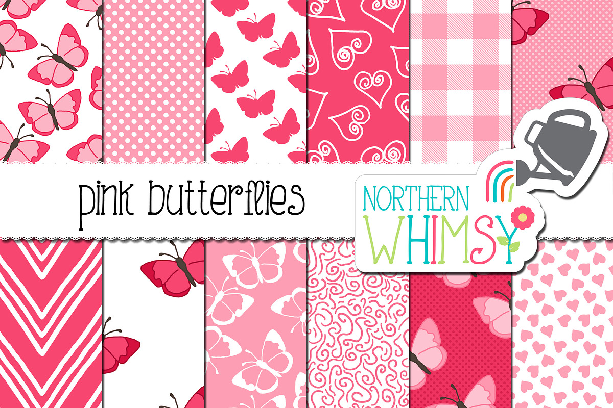 Pink Butterfly Seamless Patterns in Patterns - product preview 8