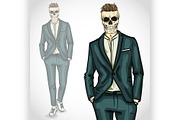 Vector man with skull with hairstyle