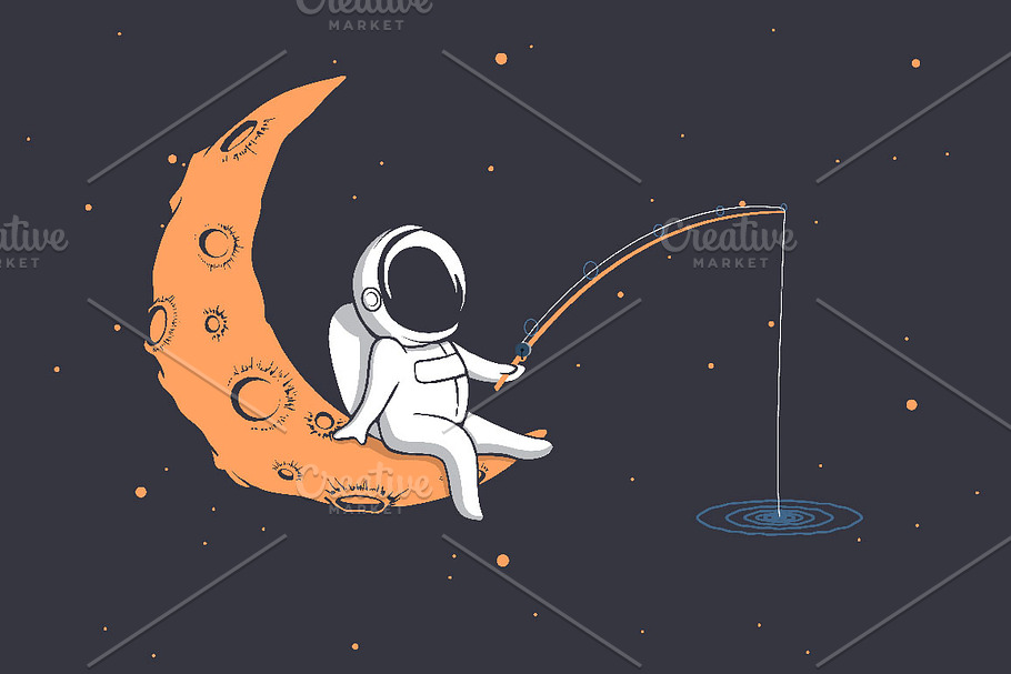 astronaut fishes in space in Illustrations - product preview 8