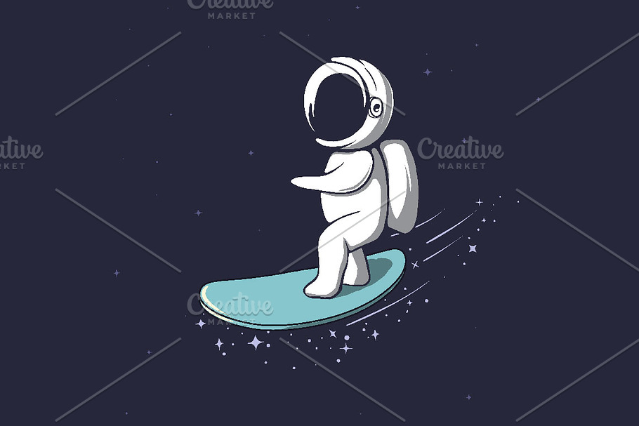 Cute astronaut rides on surfboard in Illustrations - product preview 8