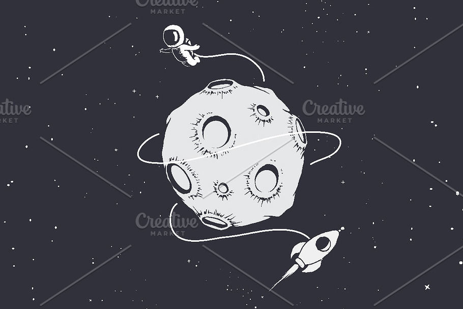 Astronaut flying around Moon in Illustrations - product preview 8