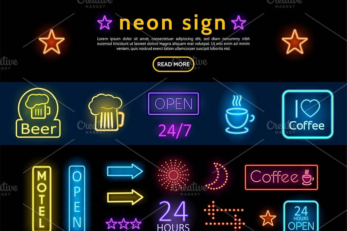 Advertising neon signs set in Neon Icons - product preview 8