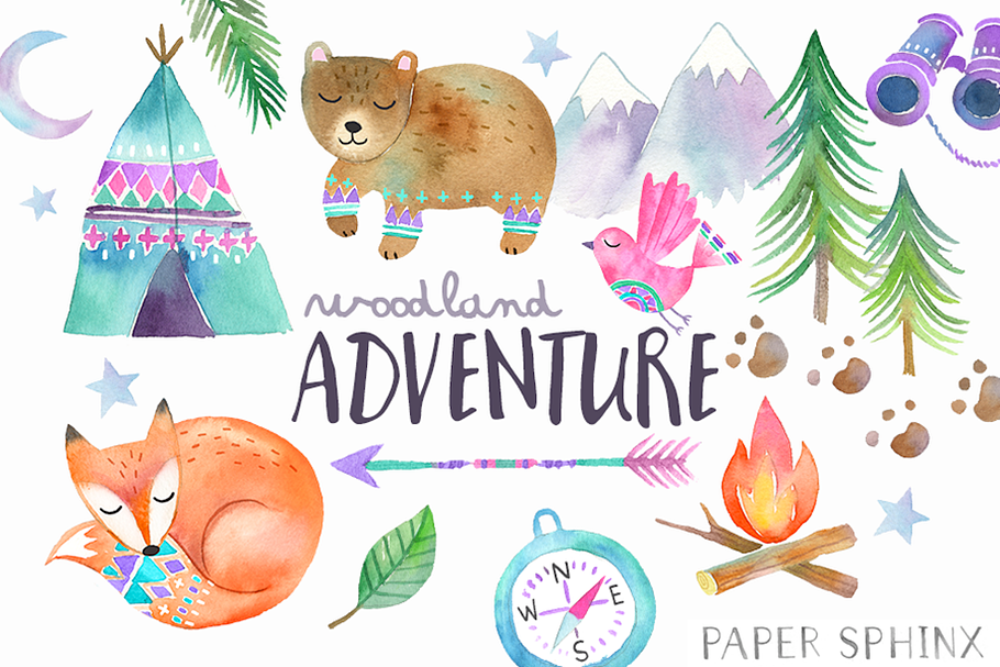 Woodland Adventure Watercolor Pack in Graphics - product preview 8