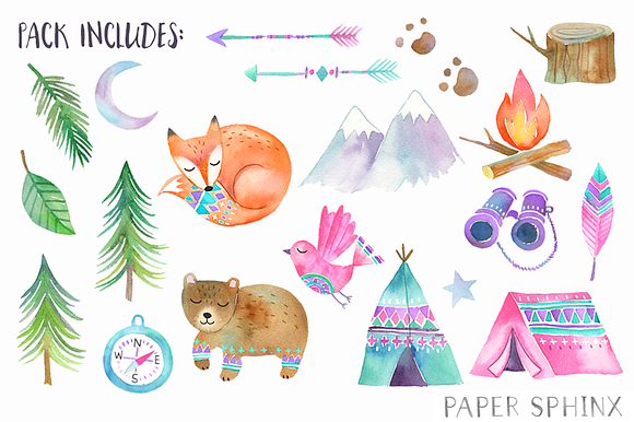 Woodland Adventure Watercolor Pack in Graphics - product preview 1