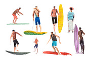 Surfing characters on surfboards
