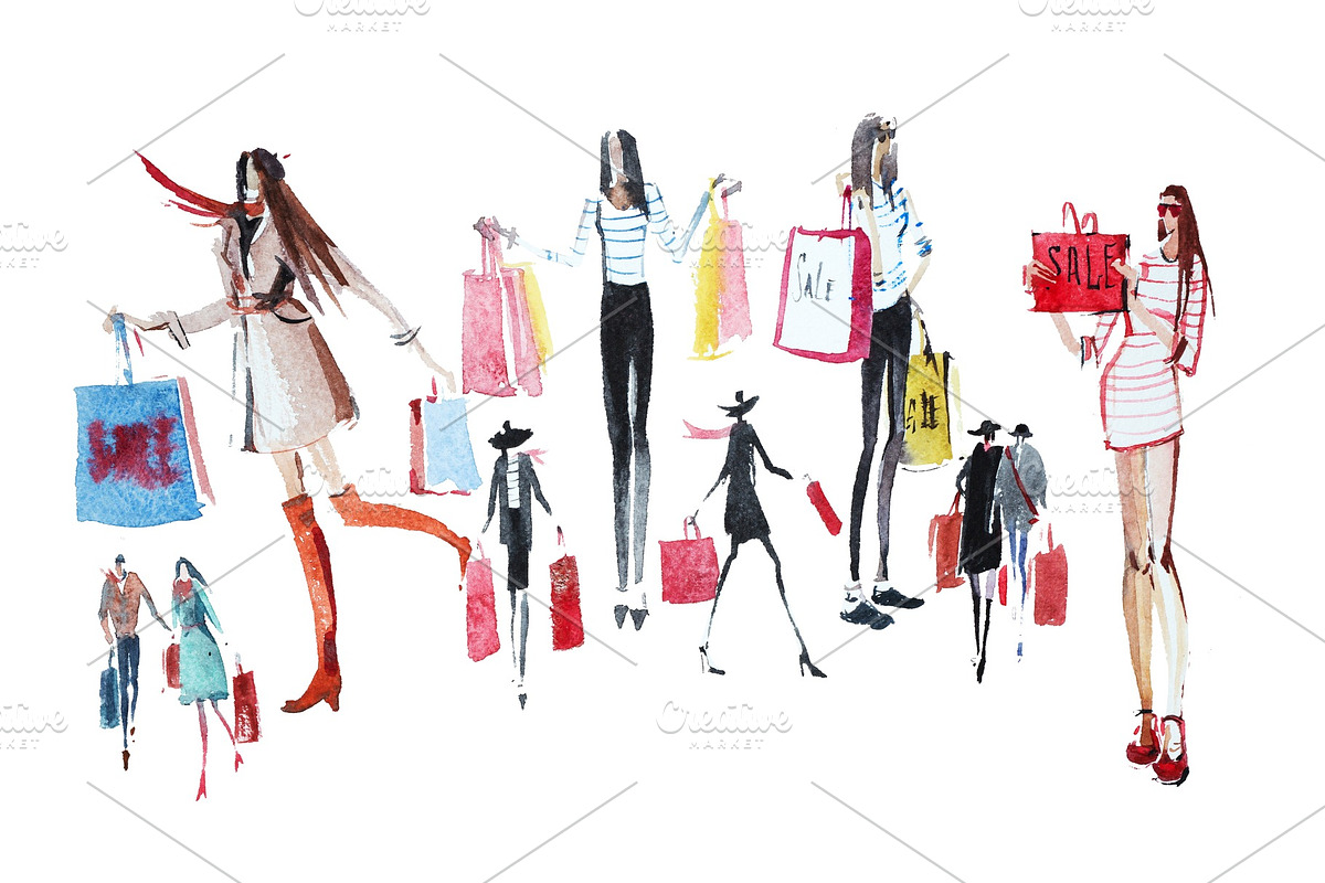 People with shopping bags. Sale in Illustrations - product preview 8