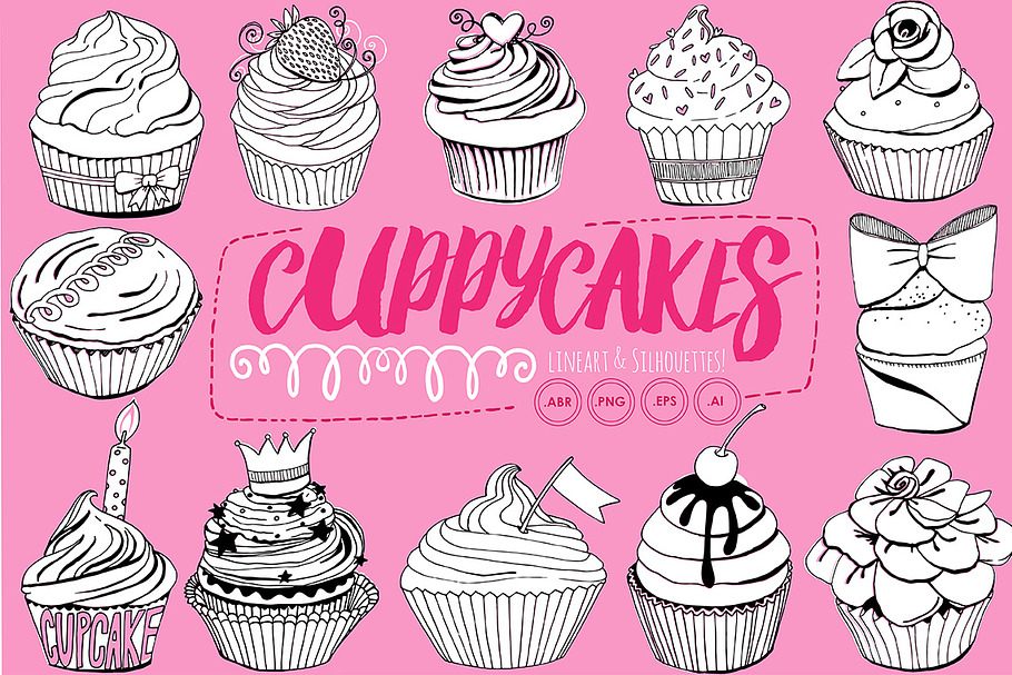 Birthday Cupcake Line Art Silhouette in Illustrations - product preview 8