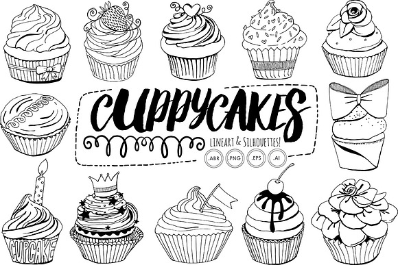 Birthday Cupcake Line Art Silhouette in Illustrations - product preview 1
