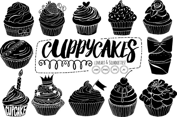 Birthday Cupcake Line Art Silhouette in Illustrations - product preview 2