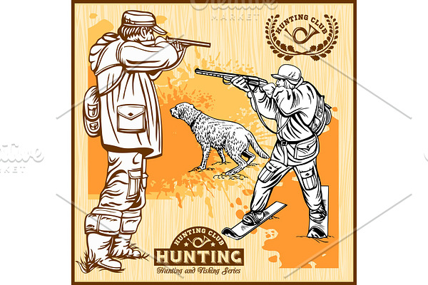 Hunters With Dogs - Retro Clipart