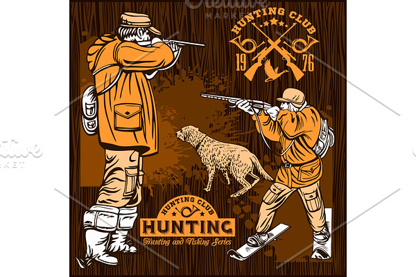 Hunters With Dogs - Retro Clipart