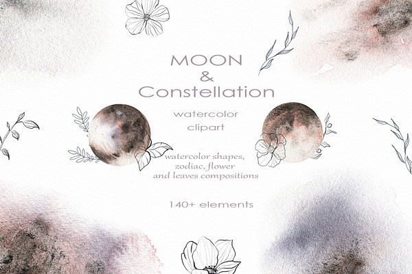 Watercolor Moon & Constellation