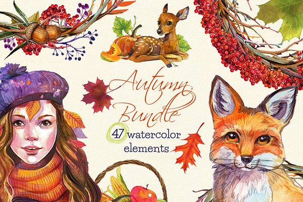 Autumn ClipArt Bundle watercolor