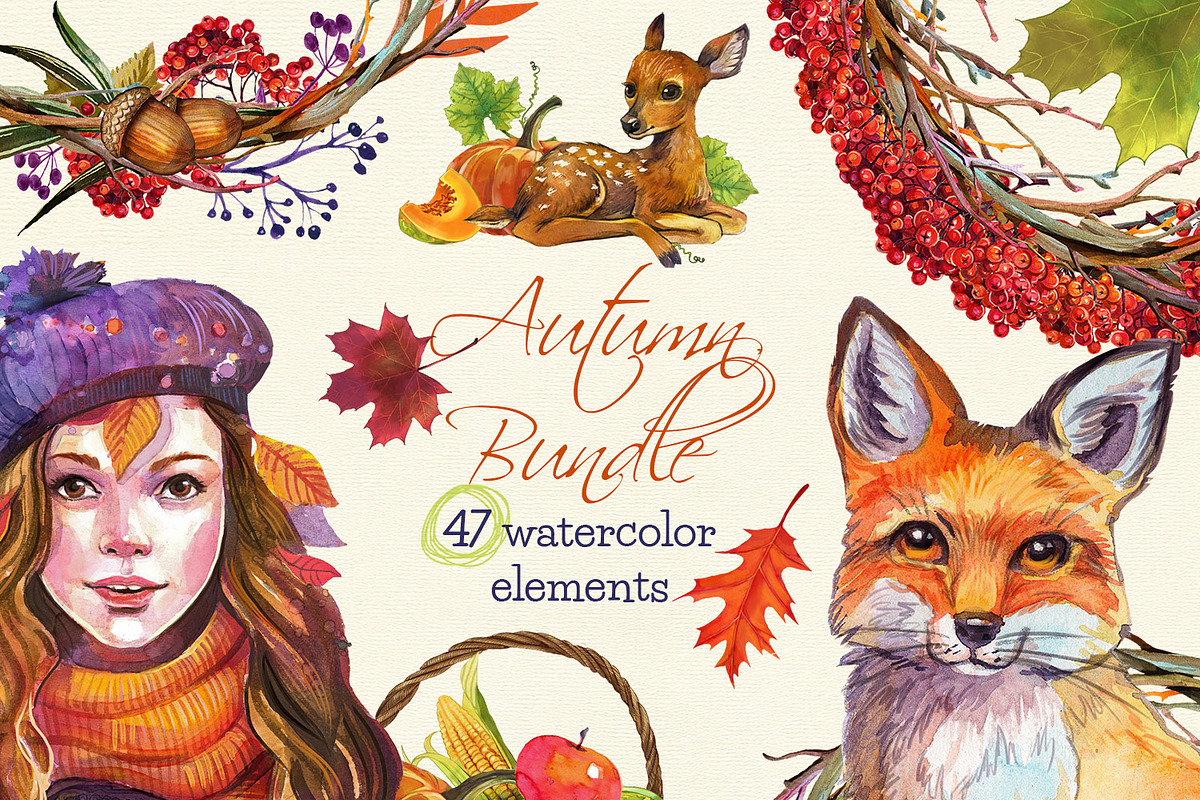 Autumn ClipArt Bundle watercolor in Illustrations - product preview 8