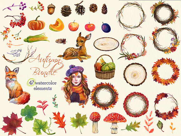 Autumn ClipArt Bundle watercolor in Illustrations - product preview 1