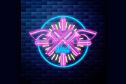 Vntage wild west emblem glowing neon