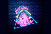 Vintage yoga emblem glowing neon