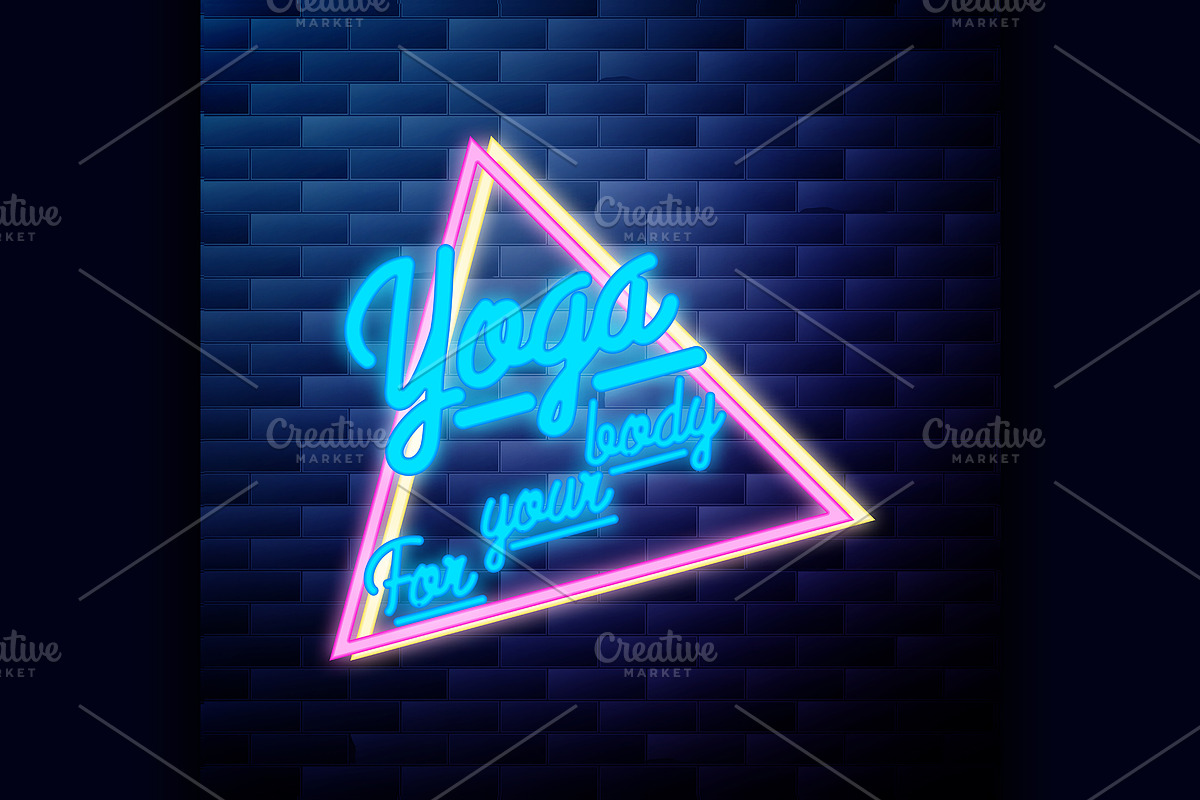 Vintage yoga emblem glowing neon in Illustrations - product preview 8