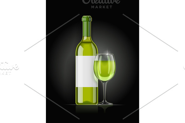 White wine bottle and wineglass.