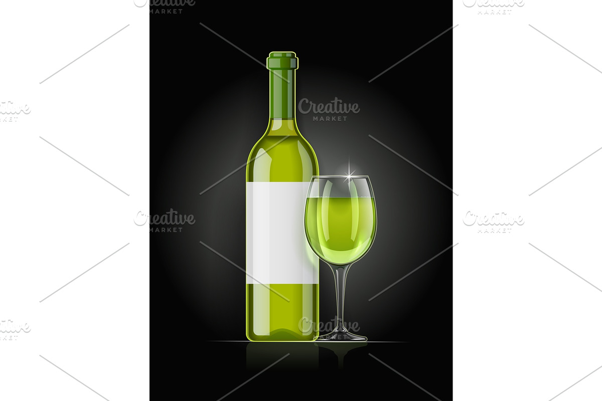 White wine bottle and wineglass. in Illustrations - product preview 8