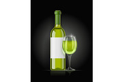 White wine bottle and wineglass.