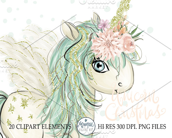Unicorn Clipart, Christmas Clipart in Illustrations - product preview 1