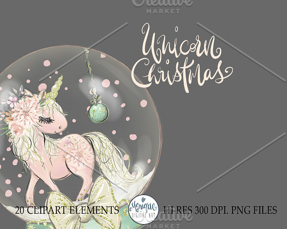 Unicorn Clipart, Christmas Clipart in Illustrations - product preview 2