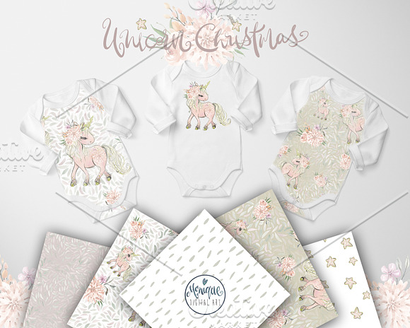 Unicorn Clipart, Christmas Clipart in Illustrations - product preview 4
