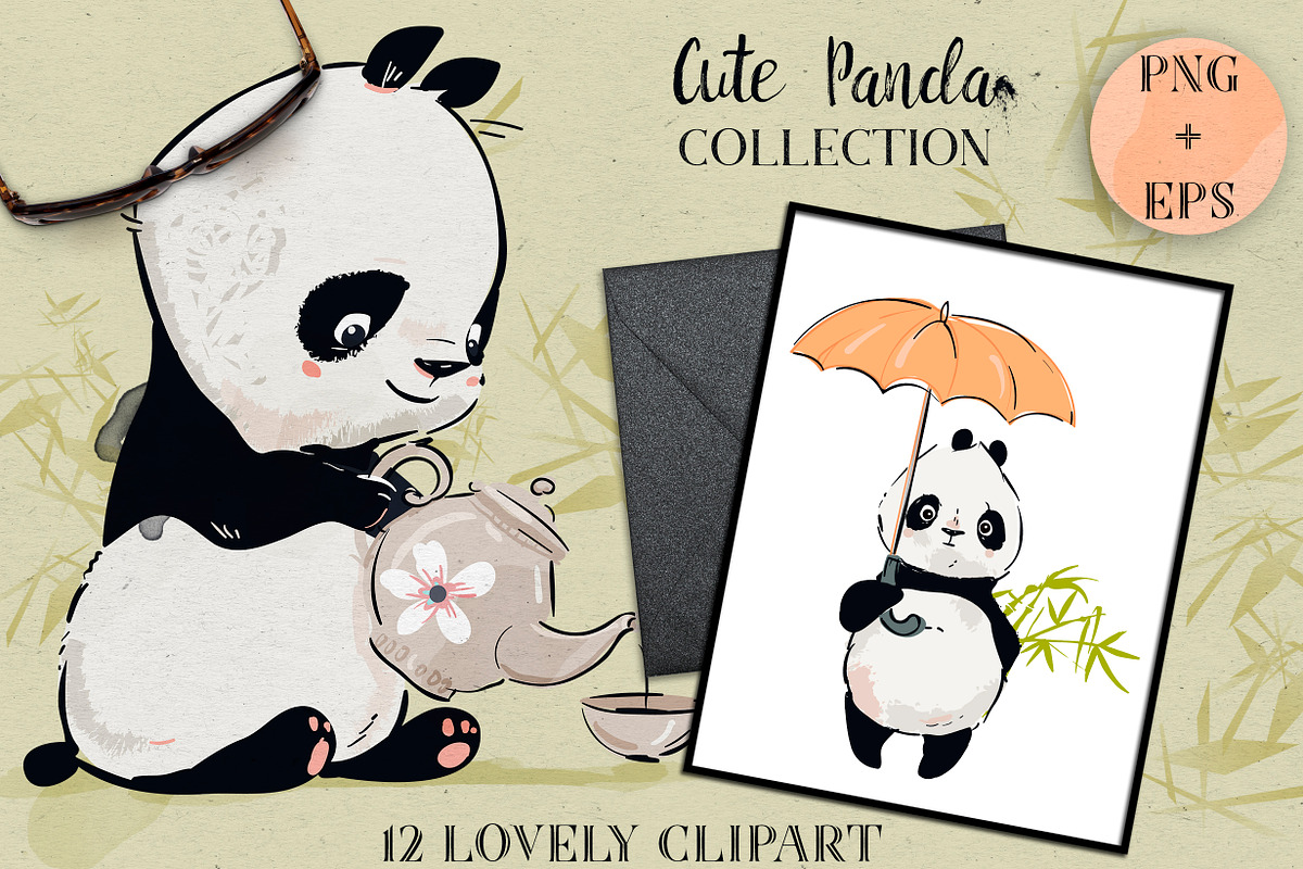 Cute Panda Collection in Illustrations - product preview 8
