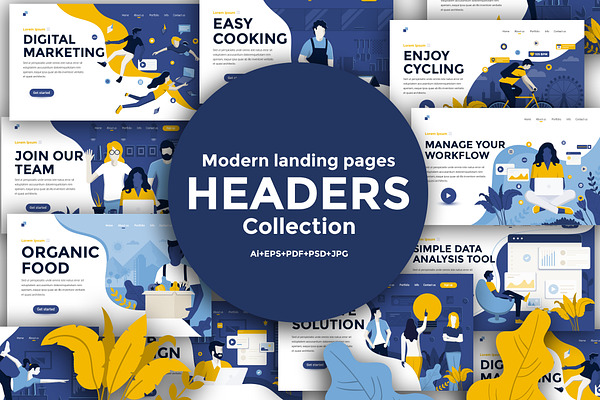 Landing page template on various top