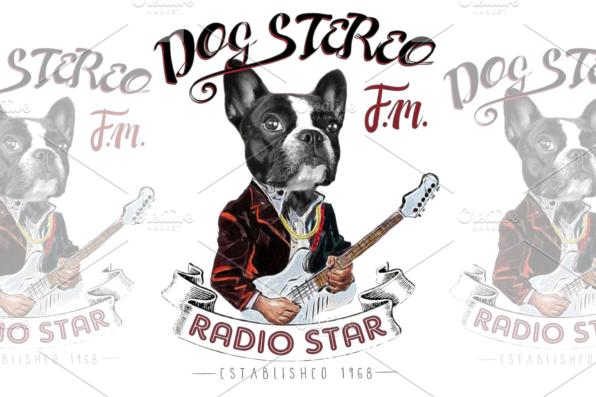 Music-themed french bulldog artwork in Illustrations - product preview 8