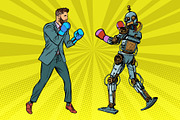 Man Boxing with a robot